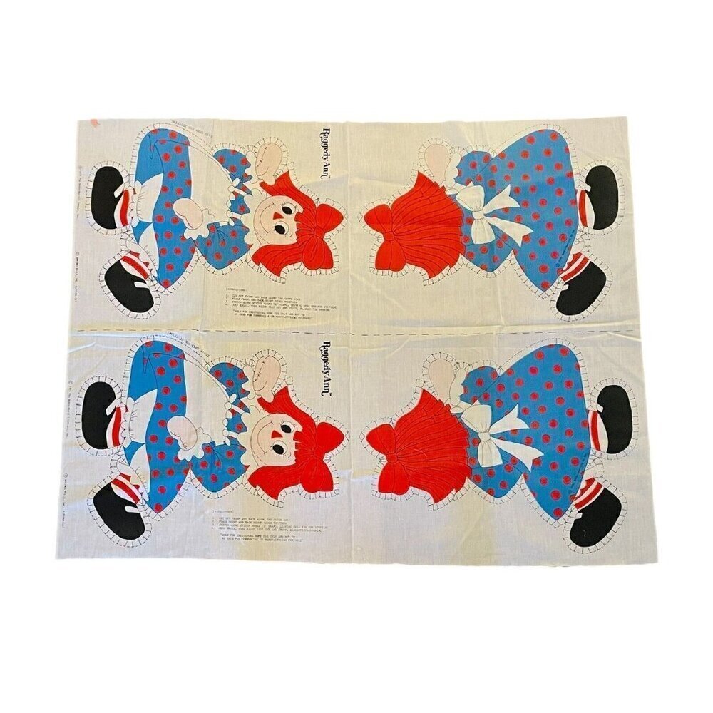 Vintage 1978 Raggedy Ann Cut & Sew Pillow Doll Pattern Form Set of 2